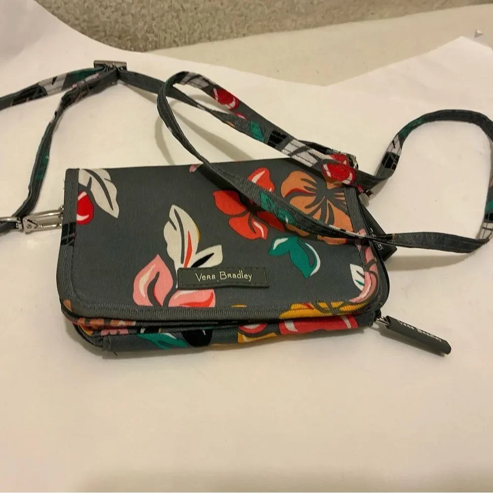 Vera Bradley Crossbody Bag - Gray with Red and Green Floral